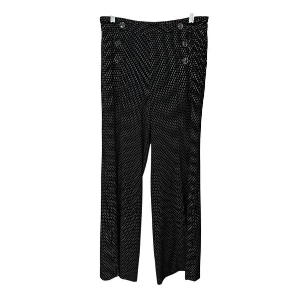 Elevenses Anthropologie Womens‎ Printed Wide Leg Pants Black White US 8 UK 12 - Picture 1 of 10